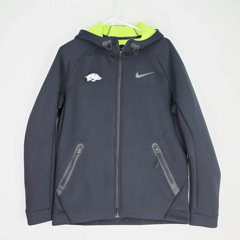 Nike Therma Sphere Training Jacket Mens L Black Volt Hooded Tech Razorbacks NCAA